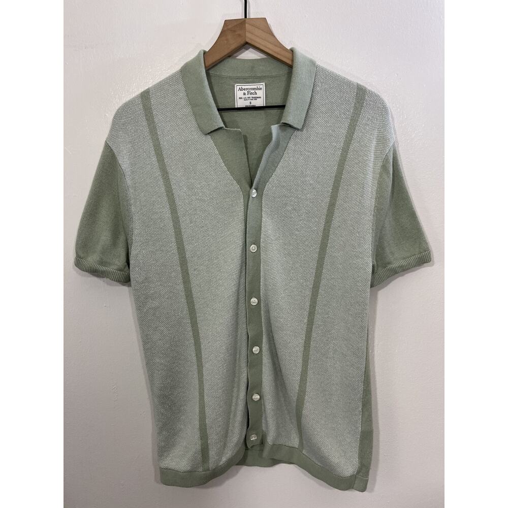 Button Down Knit Polo Tee S Camp Resort Rockabilly Elvis Old Money Preppy Green